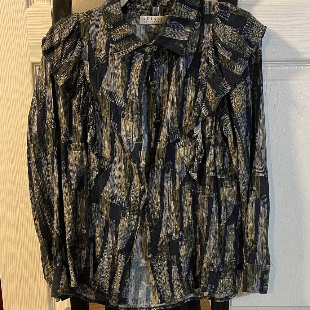 Adina Las Vegas Women's Abstract Blue and Green Button Down set